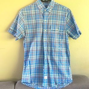 👕 IZOD mens short sleeve super soft light blue plaid shirt